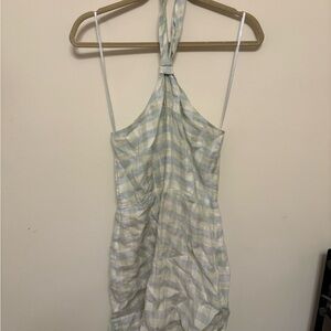 Anthropologie Heartloom Light Blue & Sage Gingham Halter Mini Dress - XS pastel